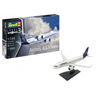 KIT PARA MONTAR REVELL AVIÃO AIRBUS A320 NEO LUFTHANSA NEW LIVERY 1/144 38 PEÇAS REV 03942